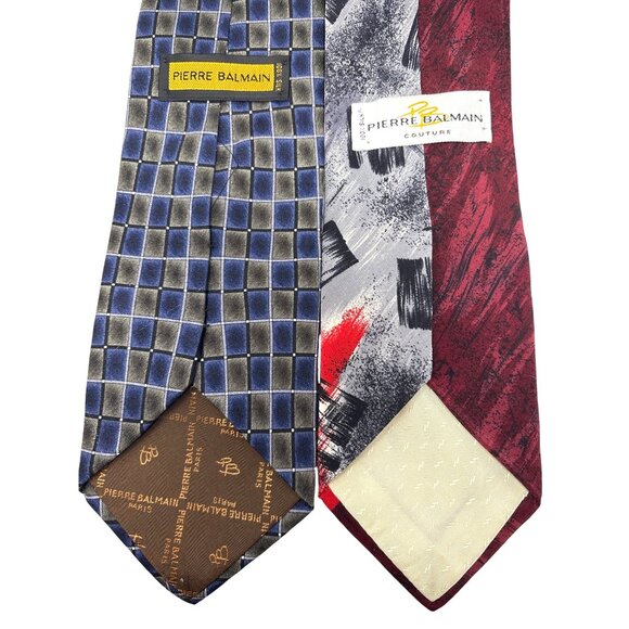 Pierre Balmain Paris Couture Vintage 100% Silk Lot‎ of 2 Ties USA Blue Red Gray - Picture 2 of 10